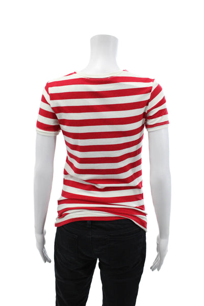 BCBGMAXAZRIA Womens Short Sleeve Scoop Neck Striped Tee Shirt White Red Large