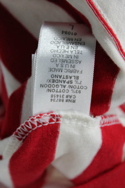 BCBGMAXAZRIA Womens Short Sleeve Scoop Neck Striped Tee Shirt White Red Large