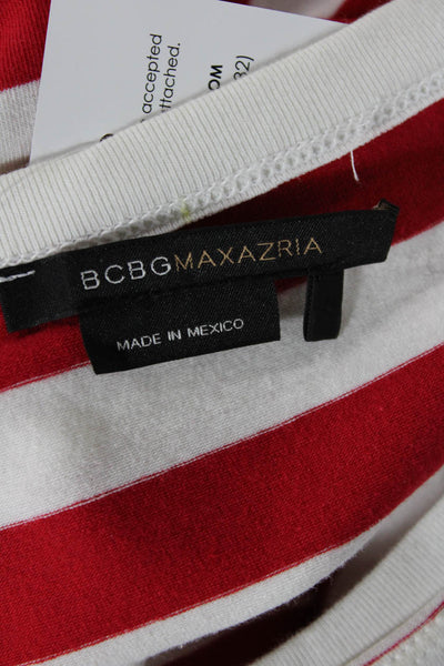 BCBGMAXAZRIA Womens Short Sleeve Scoop Neck Striped Tee Shirt White Red Large