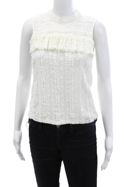 Endless Rose Women's Round Neck Sleeveless Ruffle Lace Tank Top White Size XS