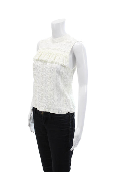 Endless Rose Women's Round Neck Sleeveless Ruffle Lace Tank Top White Size XS