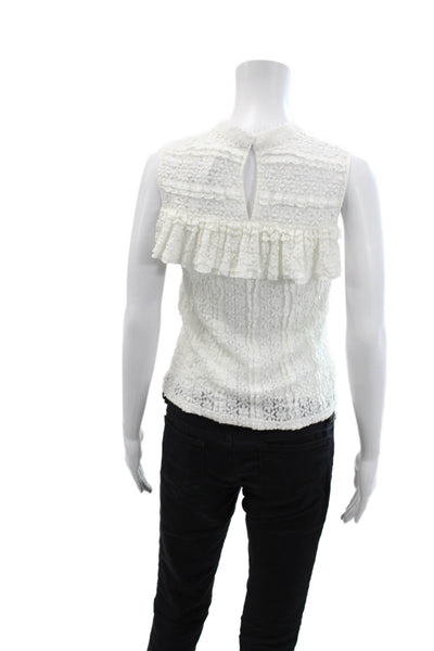 Endless Rose Women's Round Neck Sleeveless Ruffle Lace Tank Top White Size XS