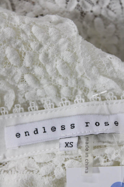 Endless Rose Women's Round Neck Sleeveless Ruffle Lace Tank Top White Size XS