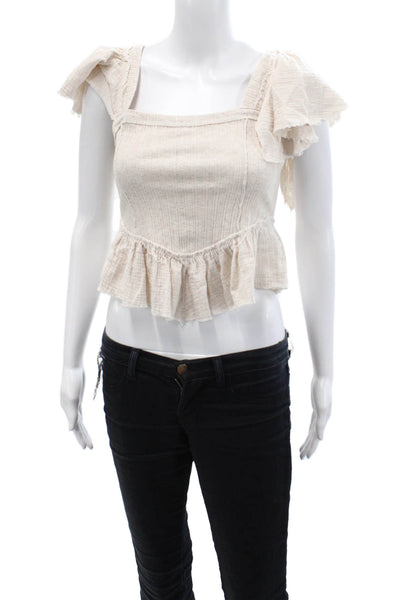 Free People Women's Square Neck Ruffle Tiered Cropped Top Beige Size XS