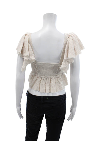 Free People Women's Square Neck Ruffle Tiered Cropped Top Beige Size XS
