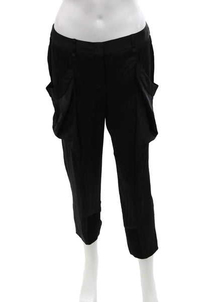 BCBGMAXAZRIA Womens Zipper Fly Mid Rise Satin Cropped Pants Black Size 4