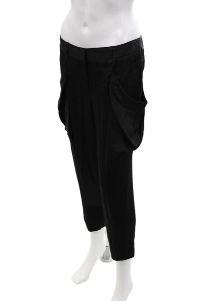 BCBGMAXAZRIA Womens Zipper Fly Mid Rise Satin Cropped Pants Black Size 4