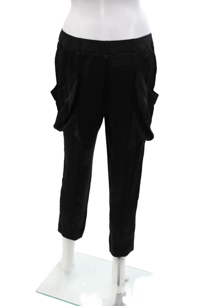 BCBGMAXAZRIA Womens Zipper Fly Mid Rise Satin Cropped Pants Black Size 4