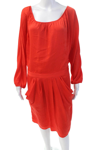 BCBGMAXAZRIA Women's Off The Shoulder Long Sleeves Pleated Mini Dress Red Size M
