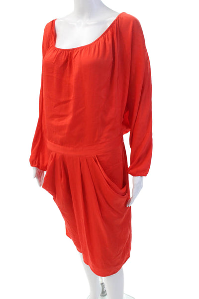 BCBGMAXAZRIA Women's Off The Shoulder Long Sleeves Pleated Mini Dress Red Size M