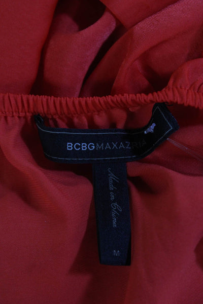 BCBGMAXAZRIA Women's Off The Shoulder Long Sleeves Pleated Mini Dress Red Size M