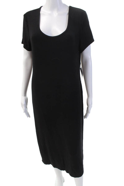 Rachel Zoe Women's Round Neck Short Sleeves Midi T-Shirt Dress Black Size XL