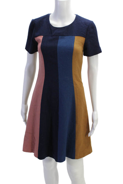 Boden Womens Short Sleeves A Line Dress Multi Colored Wool Blend Size 2