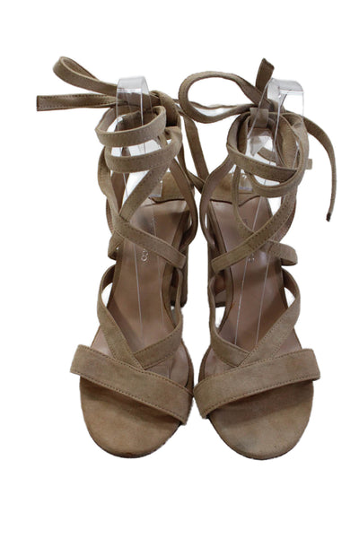 Tony Bianco Womens Strappy Calf Tie Detail Open Toe Heels Solid Beige Size 7