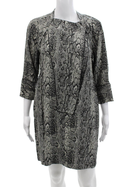 BCBGMAXAZRIA Womens 3/4 Sleeve V Neck Snake Print Silk Dress Gray Size XS
