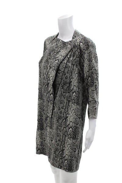 BCBGMAXAZRIA Womens 3/4 Sleeve V Neck Snake Print Silk Dress Gray Size XS