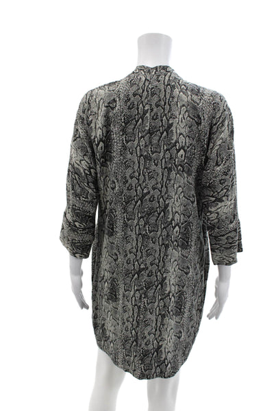 BCBGMAXAZRIA Womens 3/4 Sleeve V Neck Snake Print Silk Dress Gray Size XS