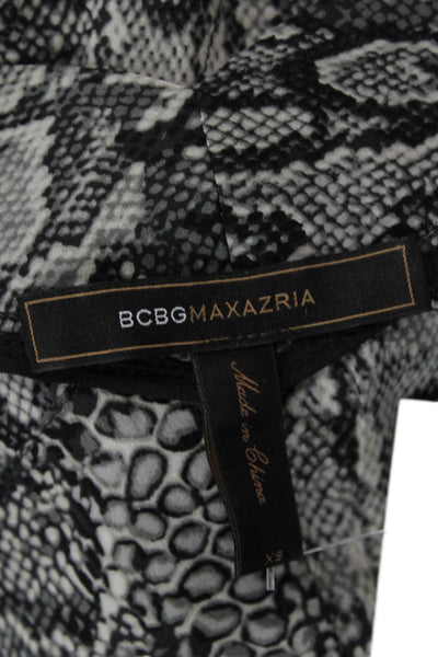 BCBGMAXAZRIA Womens 3/4 Sleeve V Neck Snake Print Silk Dress Gray Size XS