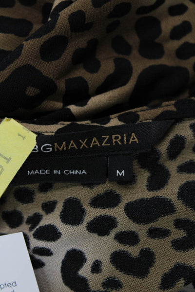 BCBGMAXAZRIA Womens Short Sleeve V Neck Leopard Knit Dress Brown Size Medium