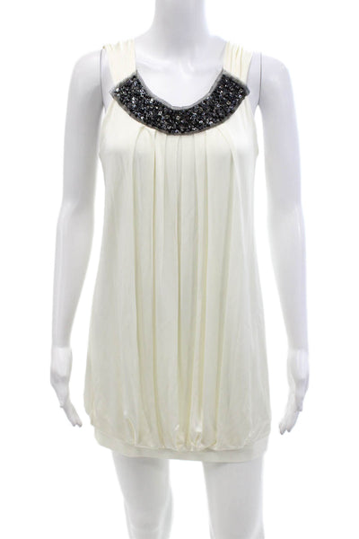 BCBGMAXAZRIA Womens Sleeveless Scoop Neck Mesh Crystal Knit Dress White Size 4