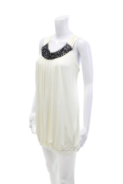 BCBGMAXAZRIA Womens Sleeveless Scoop Neck Mesh Crystal Knit Dress White Size 4