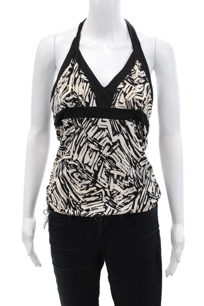 BCBGMAXAZRIA Womens Open Back Halter V Neck Knit Printed Top White Black Medium