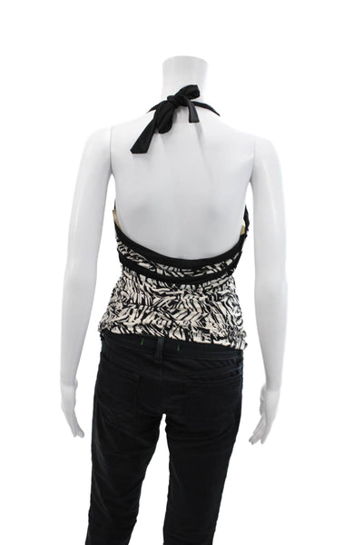 BCBGMAXAZRIA Womens Open Back Halter V Neck Knit Printed Top White Black Medium