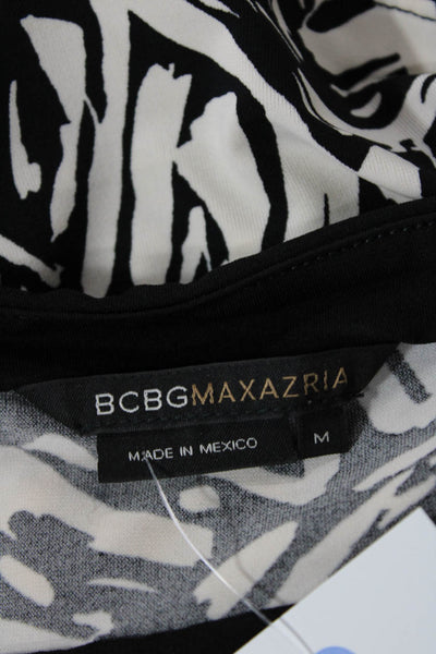 BCBGMAXAZRIA Womens Open Back Halter V Neck Knit Printed Top White Black Medium