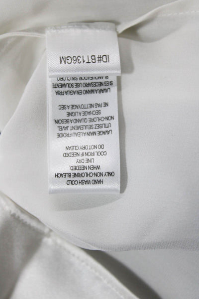 BCBGMAXAZRIA Womens Short Sleeve V Neck Embellished Silk Top White Black Small