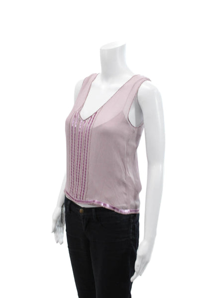 DKNY Womens Sleeveless V Neck Chiffon Silk Beaded Top Purple Size 4