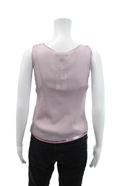 DKNY Womens Sleeveless V Neck Chiffon Silk Beaded Top Purple Size 4