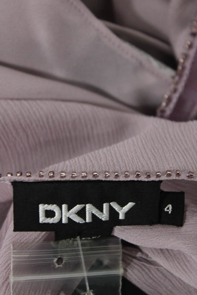 DKNY Womens Sleeveless V Neck Chiffon Silk Beaded Top Purple Size 4