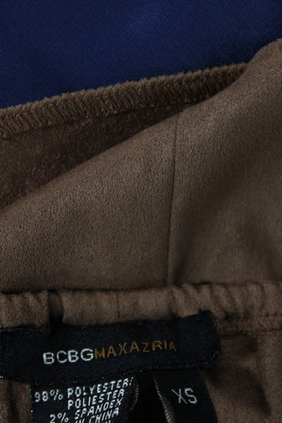 BCBGMAXAZRIA Womens Long Sleeve Halter V Neck Faux Suede Top Brown Size XS