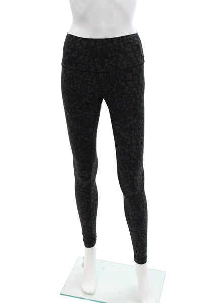 Lululemon Womens High Rise Stretch Knit Abstract Leggings Black Gray Size 4