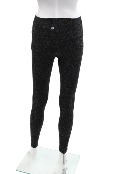 Lululemon Womens High Rise Stretch Knit Abstract Leggings Black Gray Size 4