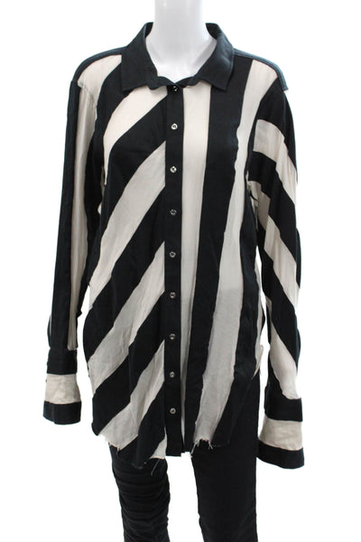 Marques Almeida Womens Button Front Collared Striped Shirt Navy White Medium