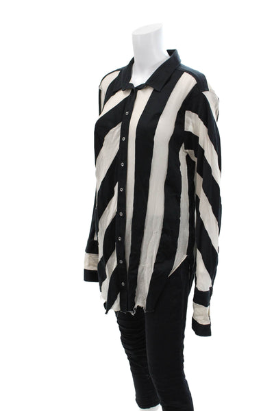 Marques Almeida Womens Button Front Collared Striped Shirt Navy White Medium