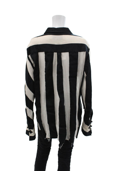Marques Almeida Womens Button Front Collared Striped Shirt Navy White Medium