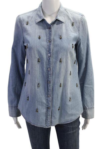 J Crew Womens Long Sleeve Button Up Lined Casual Denim Top Blue Size 04