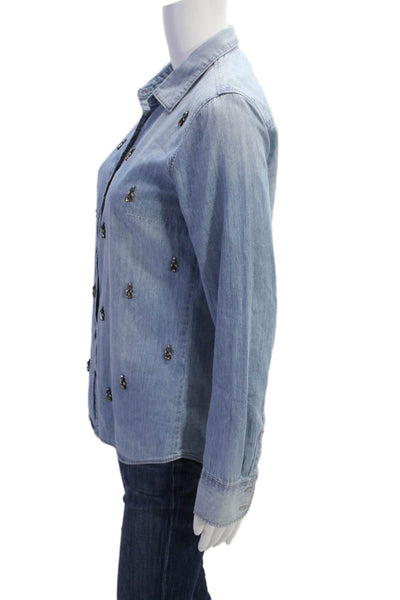 J Crew Womens Long Sleeve Button Up Lined Casual Denim Top Blue Size 04