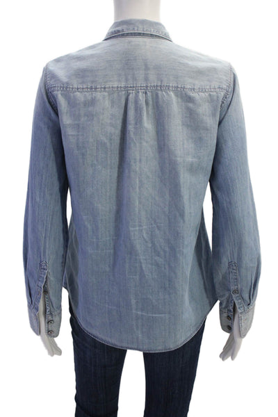 J Crew Womens Long Sleeve Button Up Lined Casual Denim Top Blue Size 04