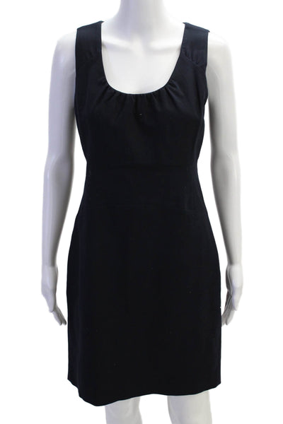 J Crew Womens Textured Round Neck Sleeveless Pleated Pencil Dress Navy Size 0