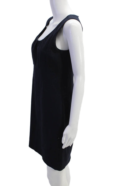 J Crew Womens Textured Round Neck Sleeveless Pleated Pencil Dress Navy Size 0