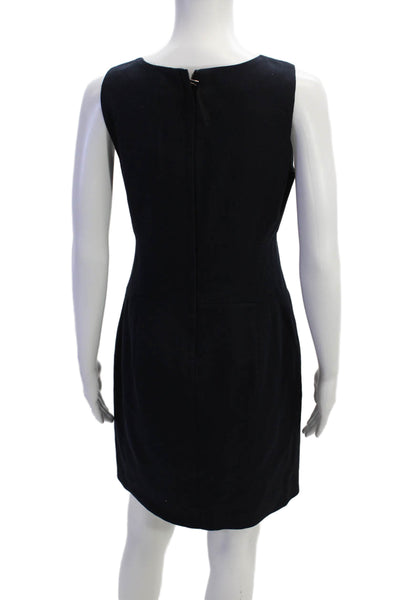 J Crew Womens Textured Round Neck Sleeveless Pleated Pencil Dress Navy Size 0