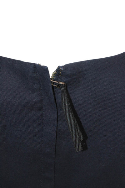J Crew Womens Textured Round Neck Sleeveless Pleated Pencil Dress Navy Size 0