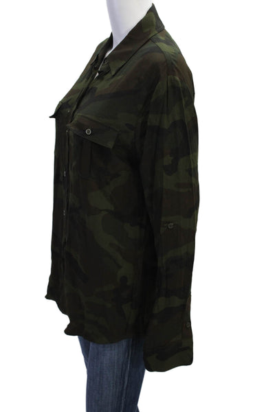 Le Superbe Womens Camouflage Print Collared Button Down Blouse Green Size 4