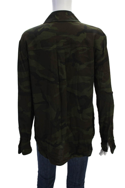 Le Superbe Womens Camouflage Print Collared Button Down Blouse Green Size 4
