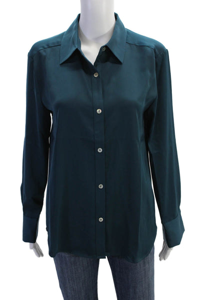 Rachel Zoe Womens Collared Long Sleeved Button Down Blouse Blue Size M