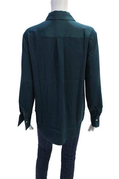 Rachel Zoe Womens Collared Long Sleeved Button Down Blouse Blue Size M
