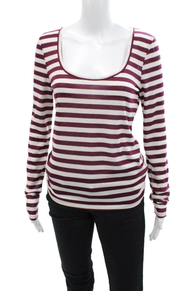 Maeve Anthropologie Womens Long Sleeve Scoop Neck Striped Shirt White Red Medium